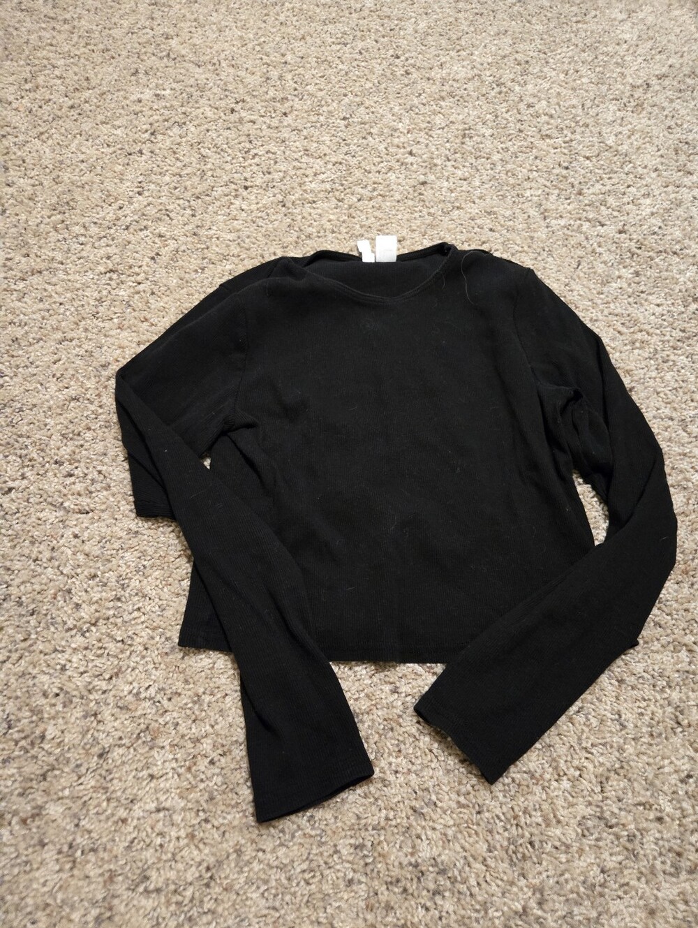 💖Divided Black Long-Sleeve Women's Rib Knit Top